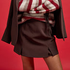 Straight Cut Skort with Slits in Dark Brown, view 1
