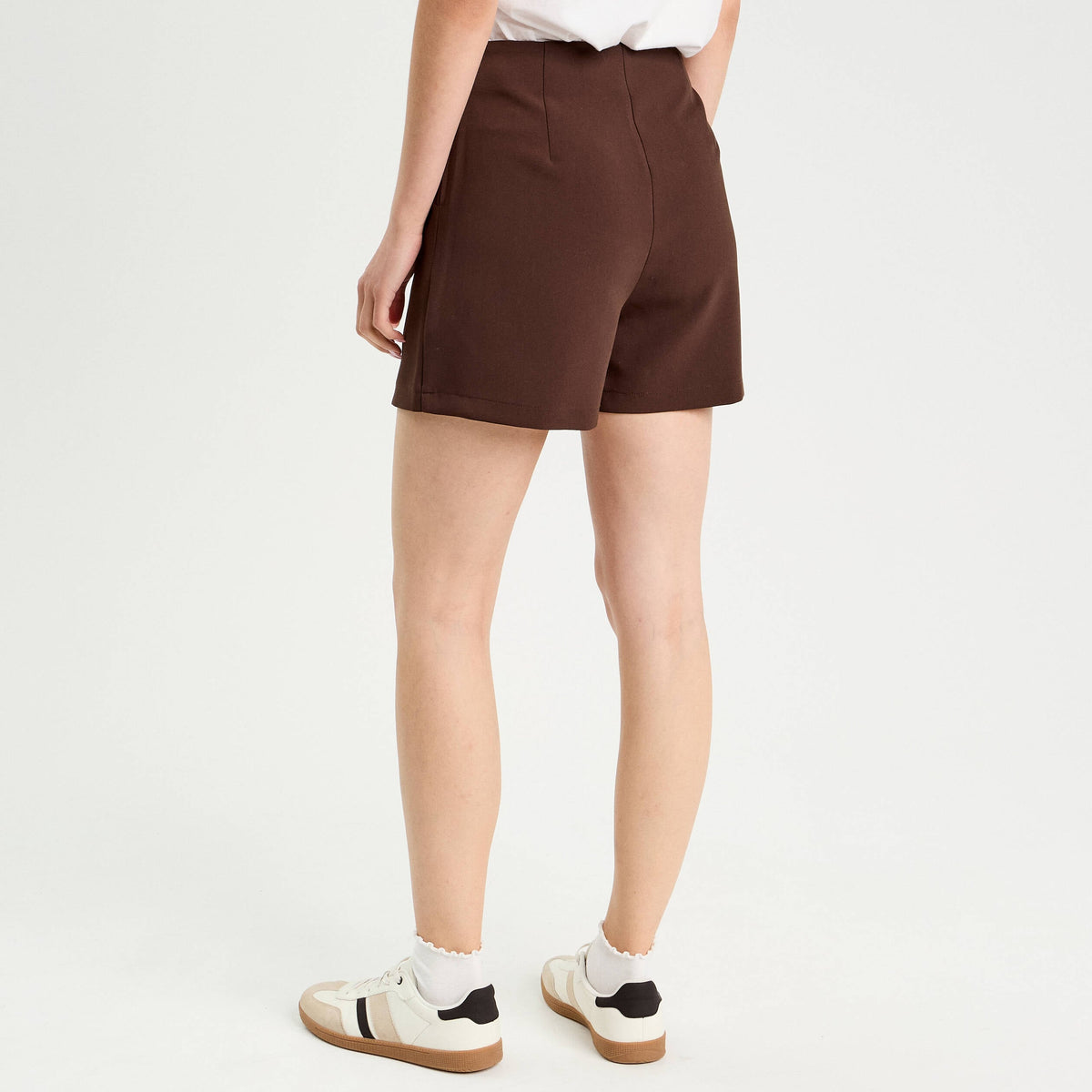 Straight Cut Skort with Slits in Dark Brown, view 2