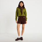 Stretch Shorts with Heart Details in Dark Brown, view 1