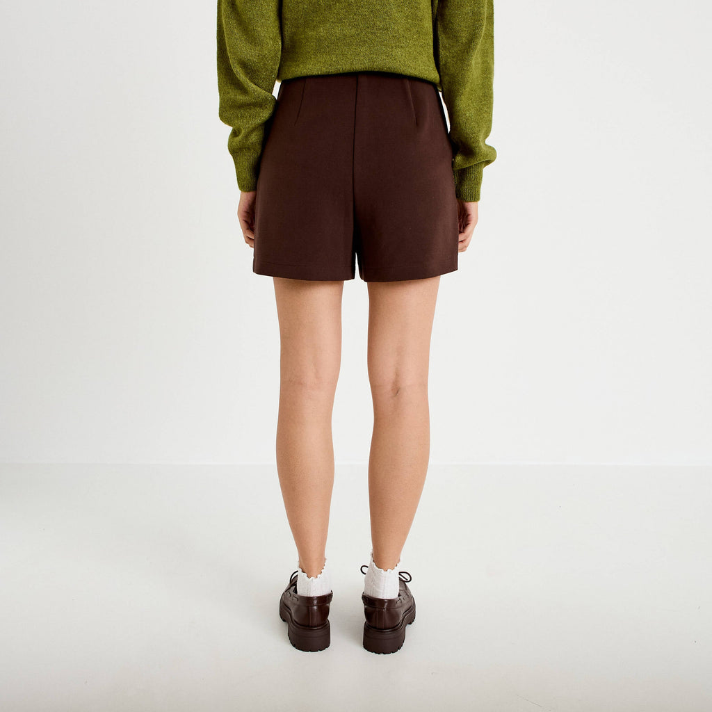Stretch Shorts with Heart Details in Dark Brown, view 2