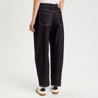 Mid Rise Cropped Barrel Jeans in Raw Denim, view 2
