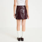 Straight Faux Leather Mini Skirt in Dark Purple, view 2