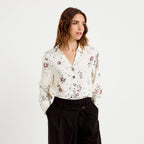 Shirt Collar Long Sleeve Blouse in White, view 1