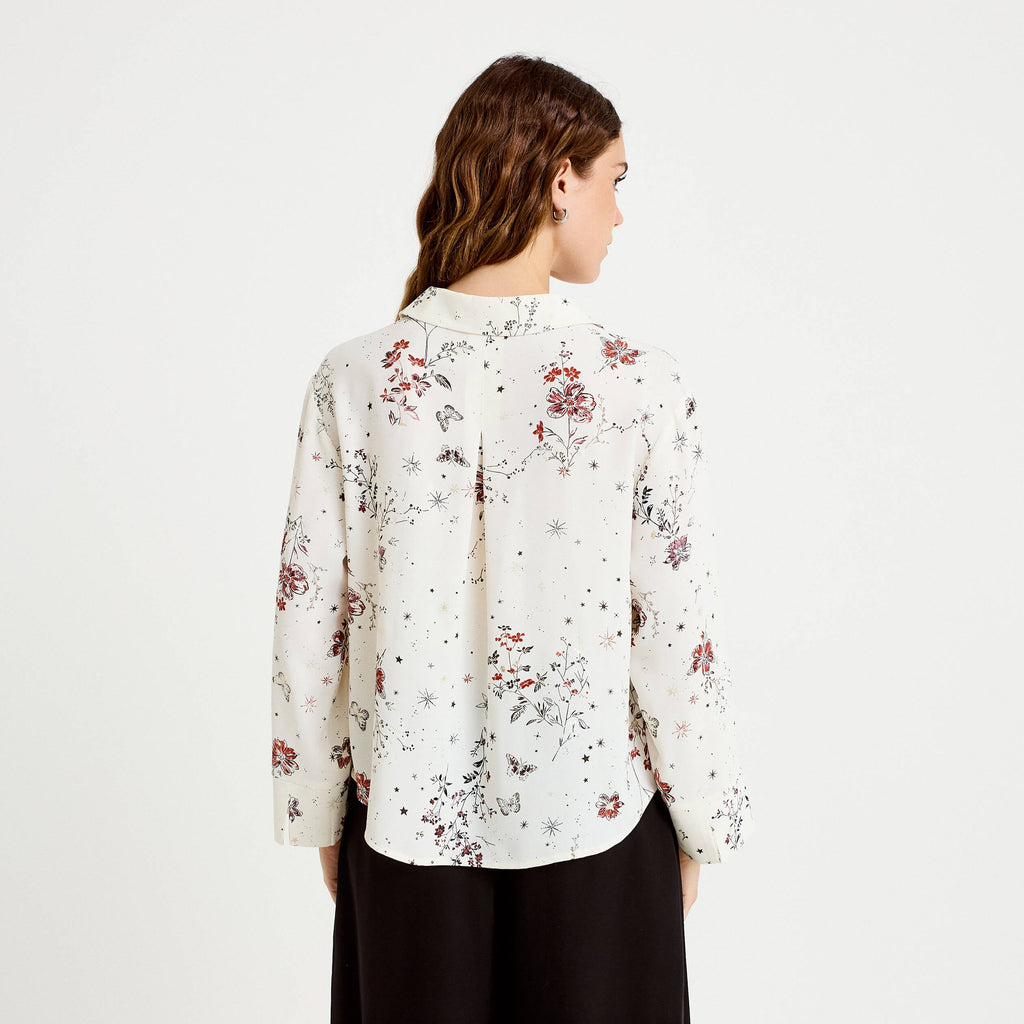 Shirt Collar Long Sleeve Blouse in White, view 2