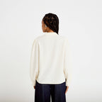 Cropped Straight Cut V-Neck Embroidered Blouse in Ivory, view 2
