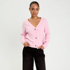 Heart Button Cardigan in Powder Pink, view 1