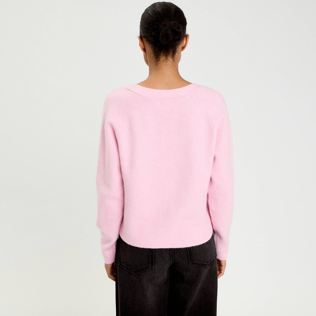 Heart Button Cardigan in Powder Pink, view 2