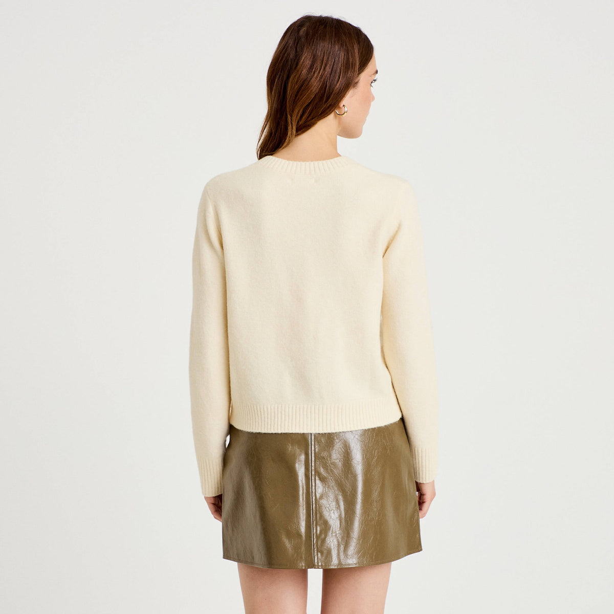 Embroidered Crew Neck Long Sleeve Cardigan in Ecru, view 2