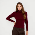 Ribbed Turtleneck Sweater in Burgundy, view 1