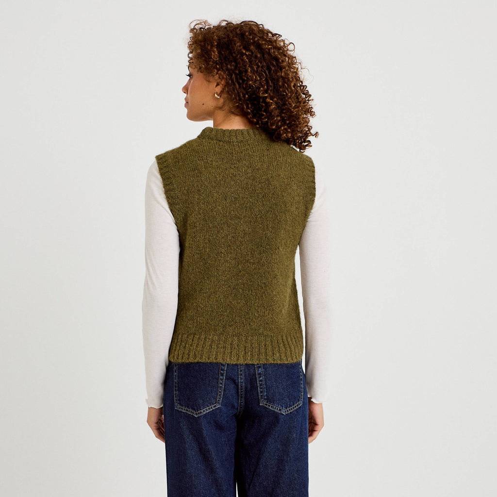Sleeveless Sweater in Khaki Green, view 2