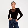 Thermal Crew Neck Long Sleeve Bodysuit in Black, view 1