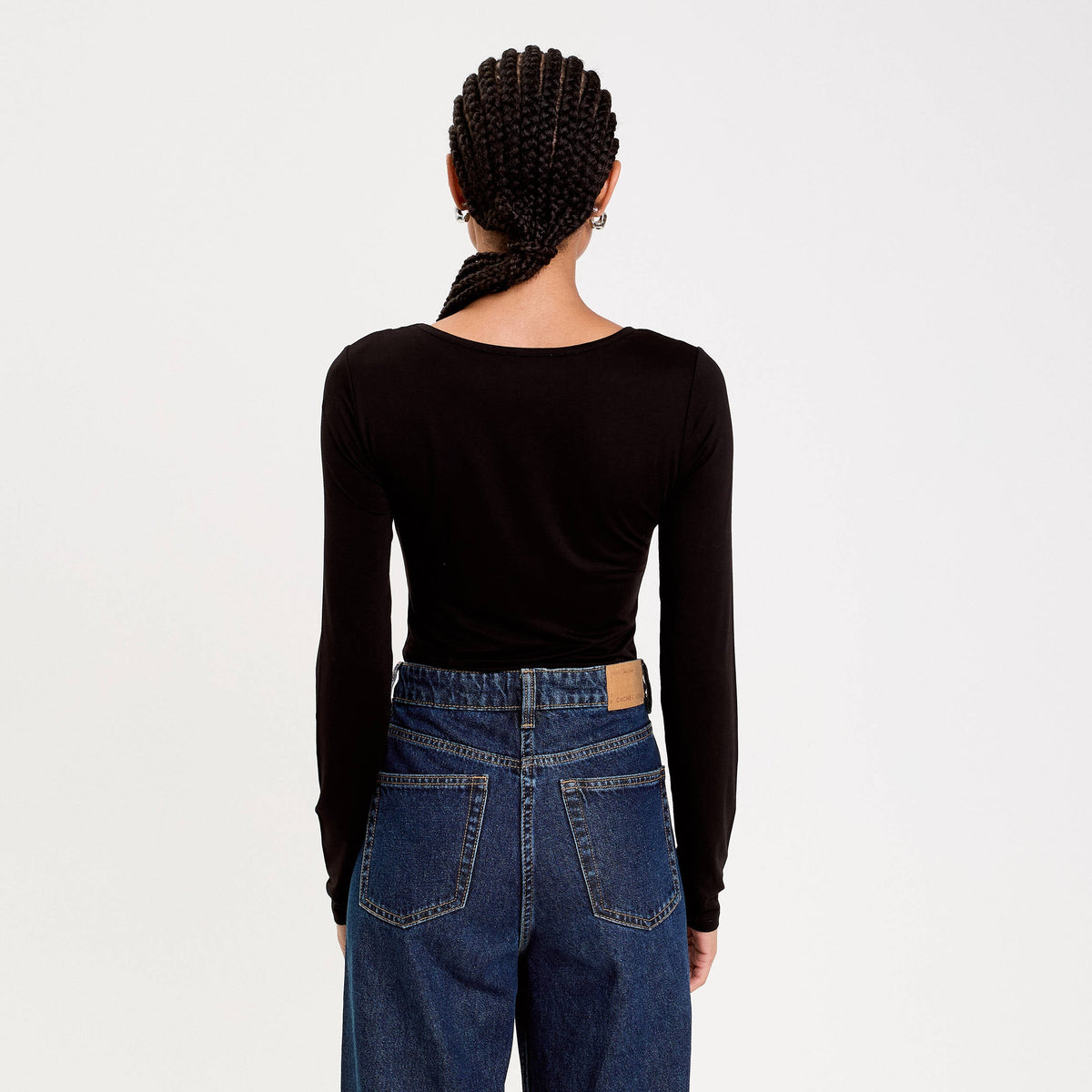 Thermal Crew Neck Long Sleeve Bodysuit in Black, view 2