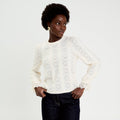 Crew Neck Long Sleeve Lace Top in Ivory, view 1