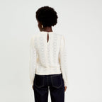 Crew Neck Long Sleeve Lace Top in Ivory, view 2