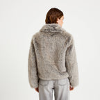 Cropped Faux Fur Jacket in Light Gray, view 2