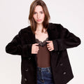 Long Sleeve Tailored Collar Peacoat in Black, view 1