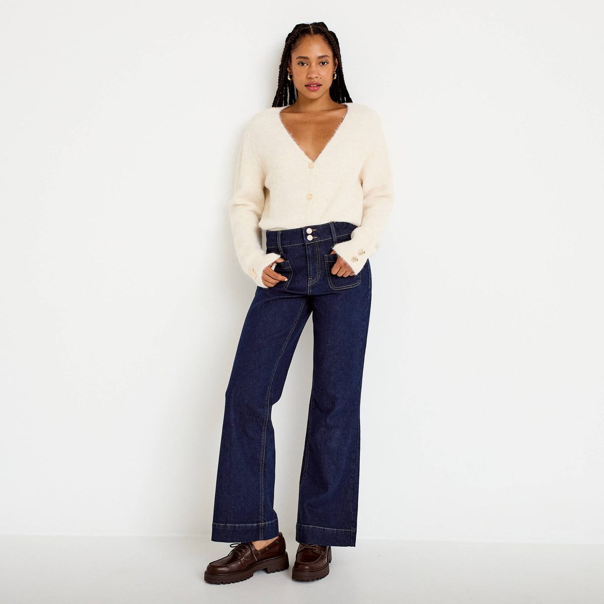 High Rise Bootcut Jeans in Raw Denim, view 1