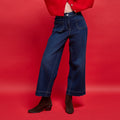 High Rise Cropped Wide Leg Jeans in Blue-Black Denim, view 1