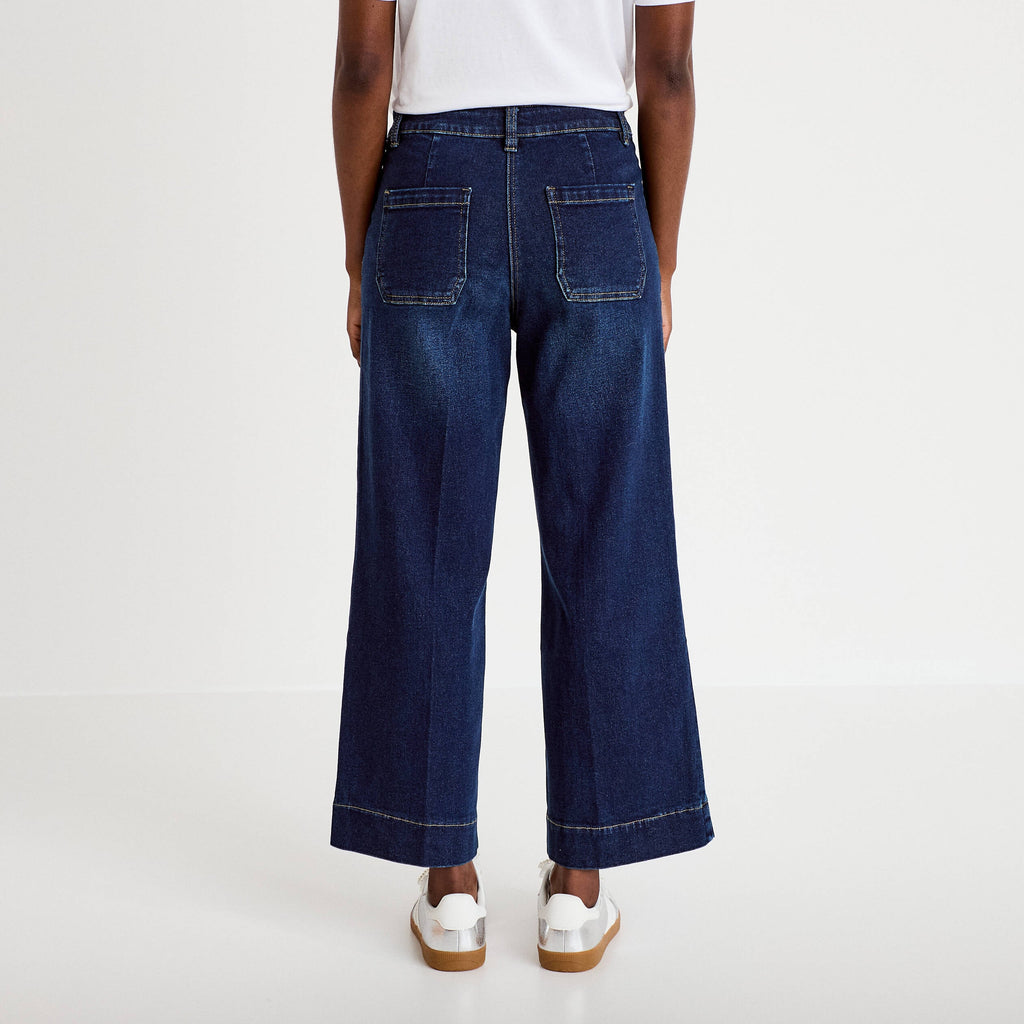 High Rise Cropped Wide Leg Jeans in Blue-Black Denim, view 2