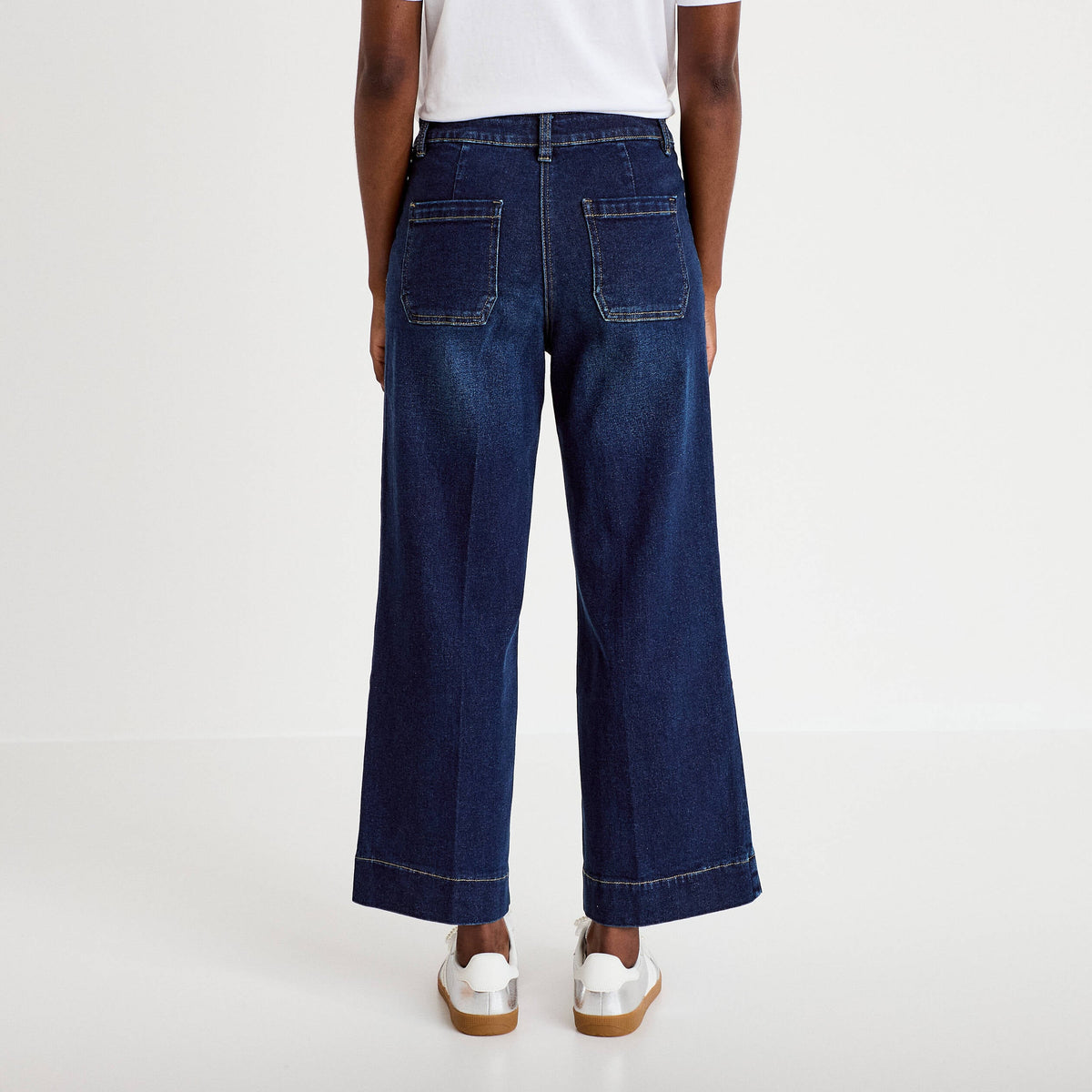 High Rise Cropped Wide Leg Jeans in Blue-Black Denim, view 2