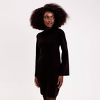 Stand Collar Long Sleeve Dress in Black, view 1