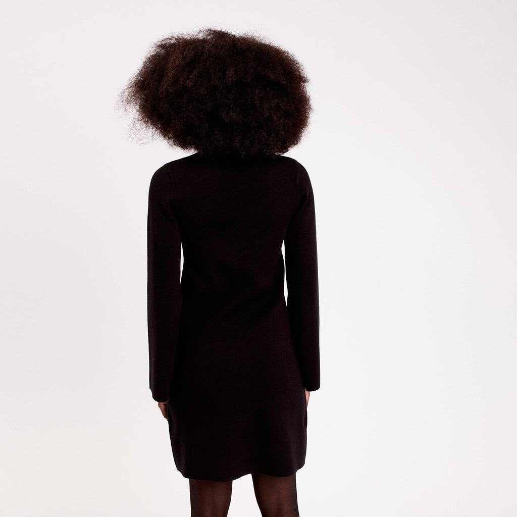 Stand Collar Long Sleeve Dress in Black, view 2