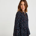 V-Neck Long Sleeve Shirt in Black, view 1