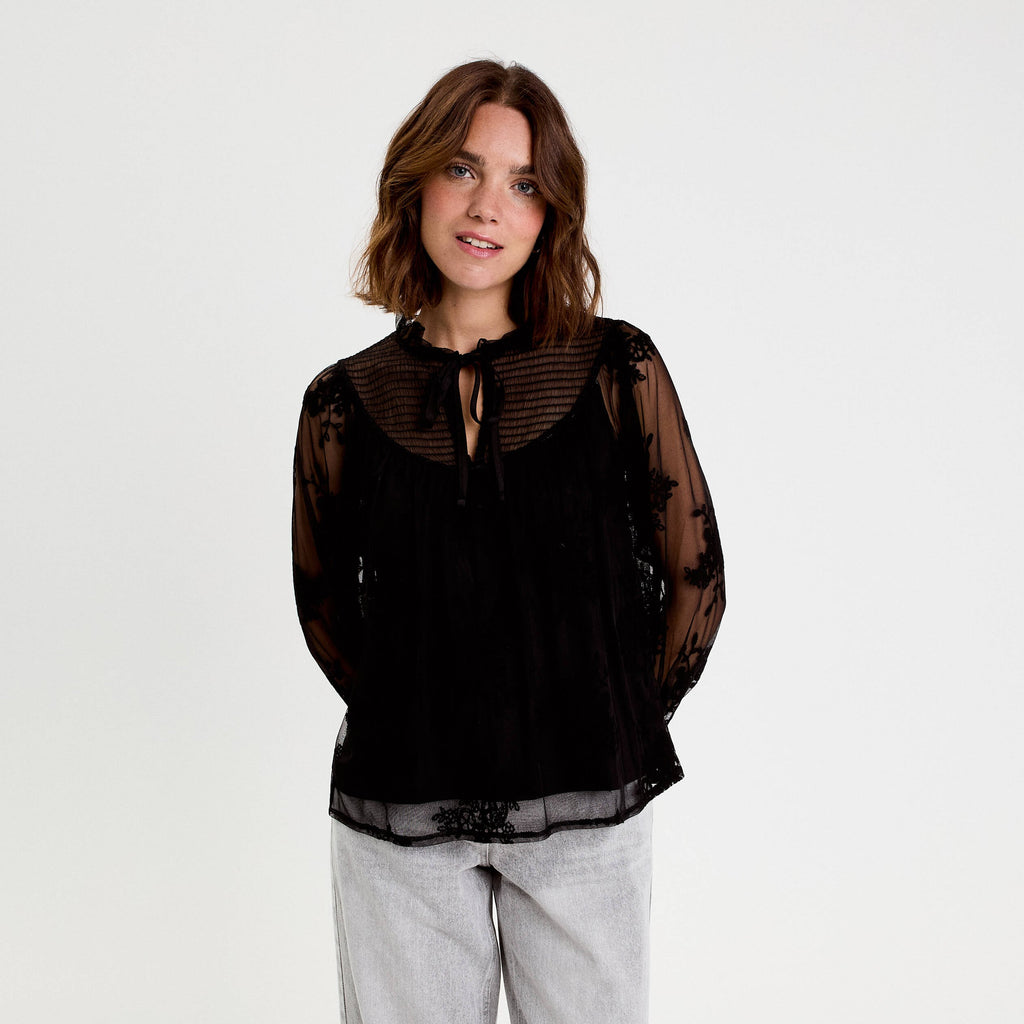 Long Sleeve Lace Blouse in Black, view 1