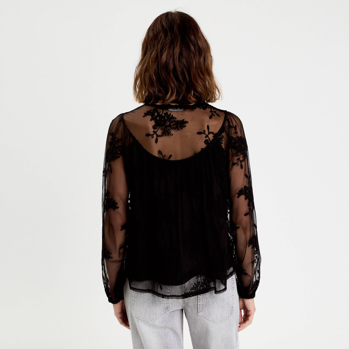 Long Sleeve Lace Blouse in Black, view 2