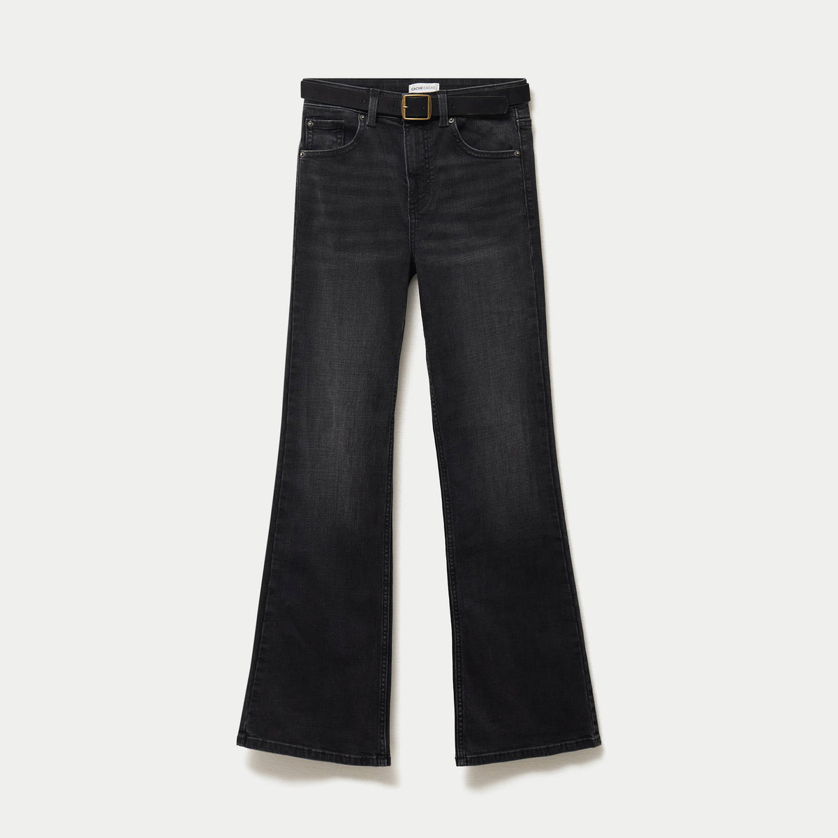 Bootcut Jeans with Detachable Belt in Black Denim, view 1