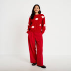 Mid Rise Barrel Pants in Red, view 2