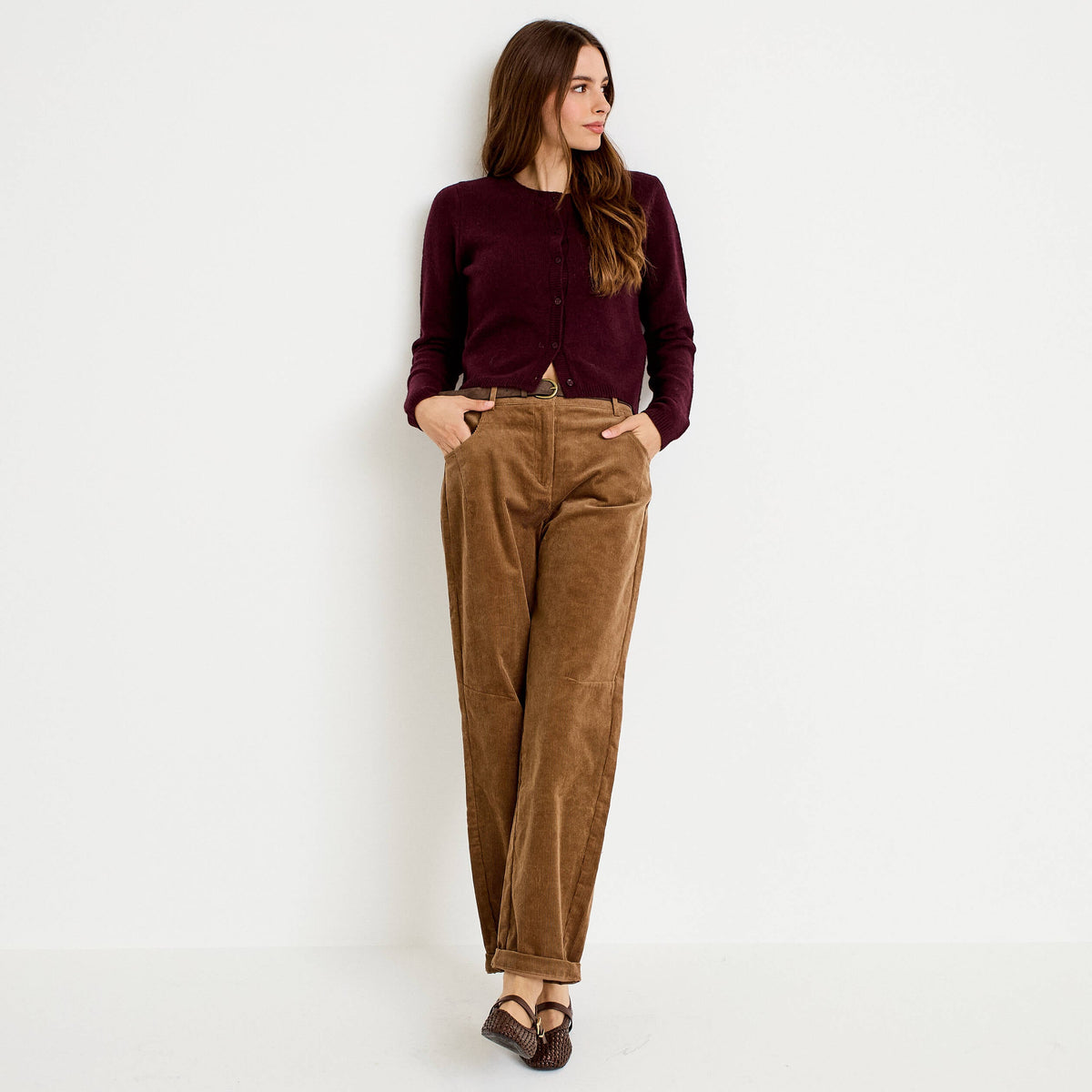 Barrel Pants with Detachable Belt in Taupe, view 1
