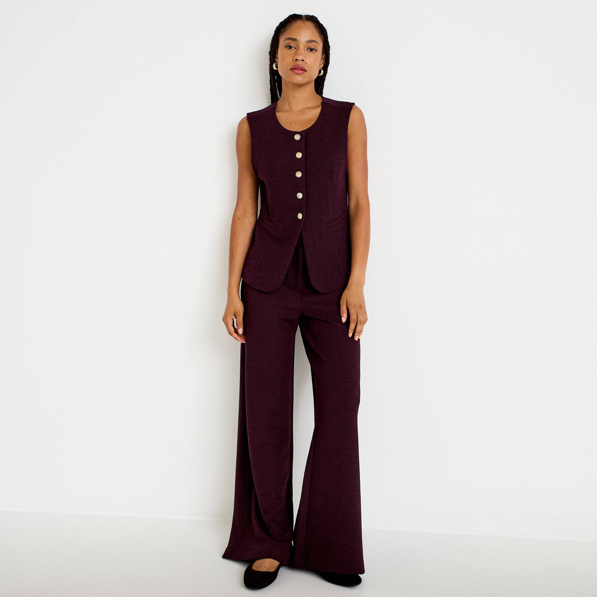 Bootcut Tweed Pants in Dark Purple, view 1