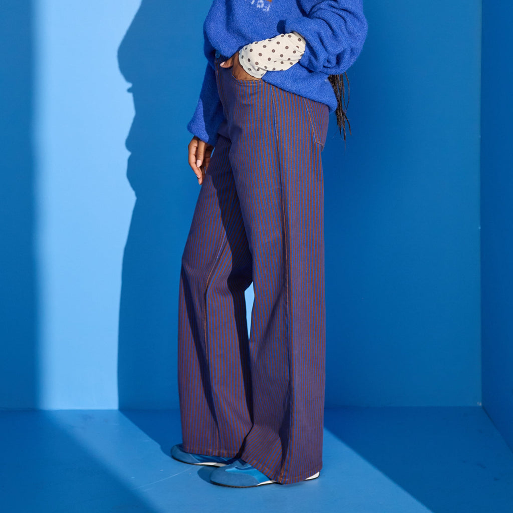 High Rise Striped Wide Leg Jeans in Blue, view 1