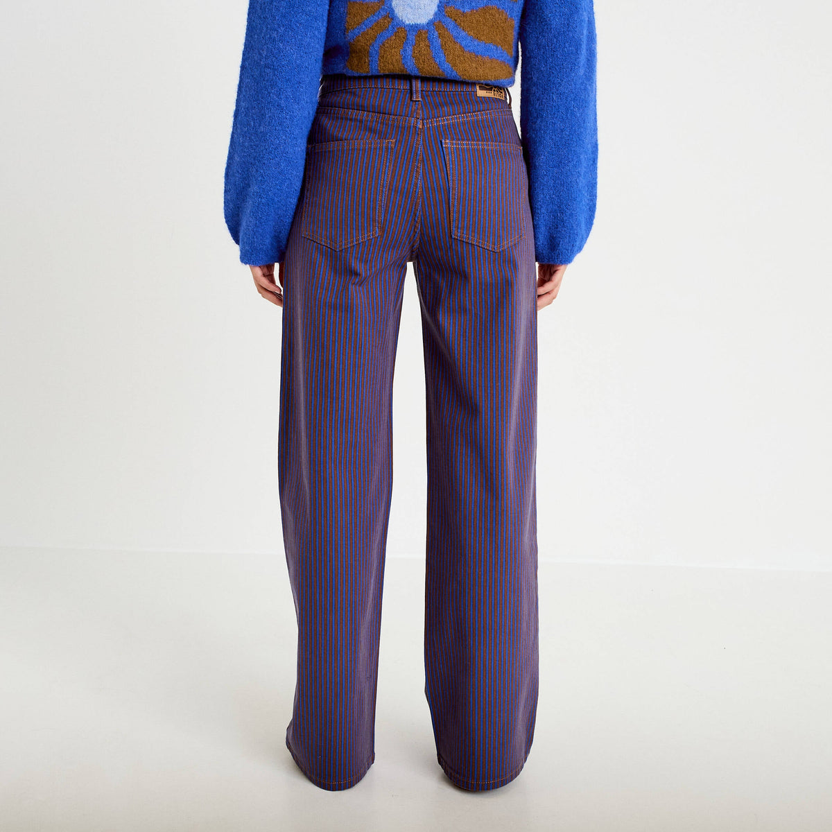 High Rise Striped Wide Leg Jeans in Blue, view 2
