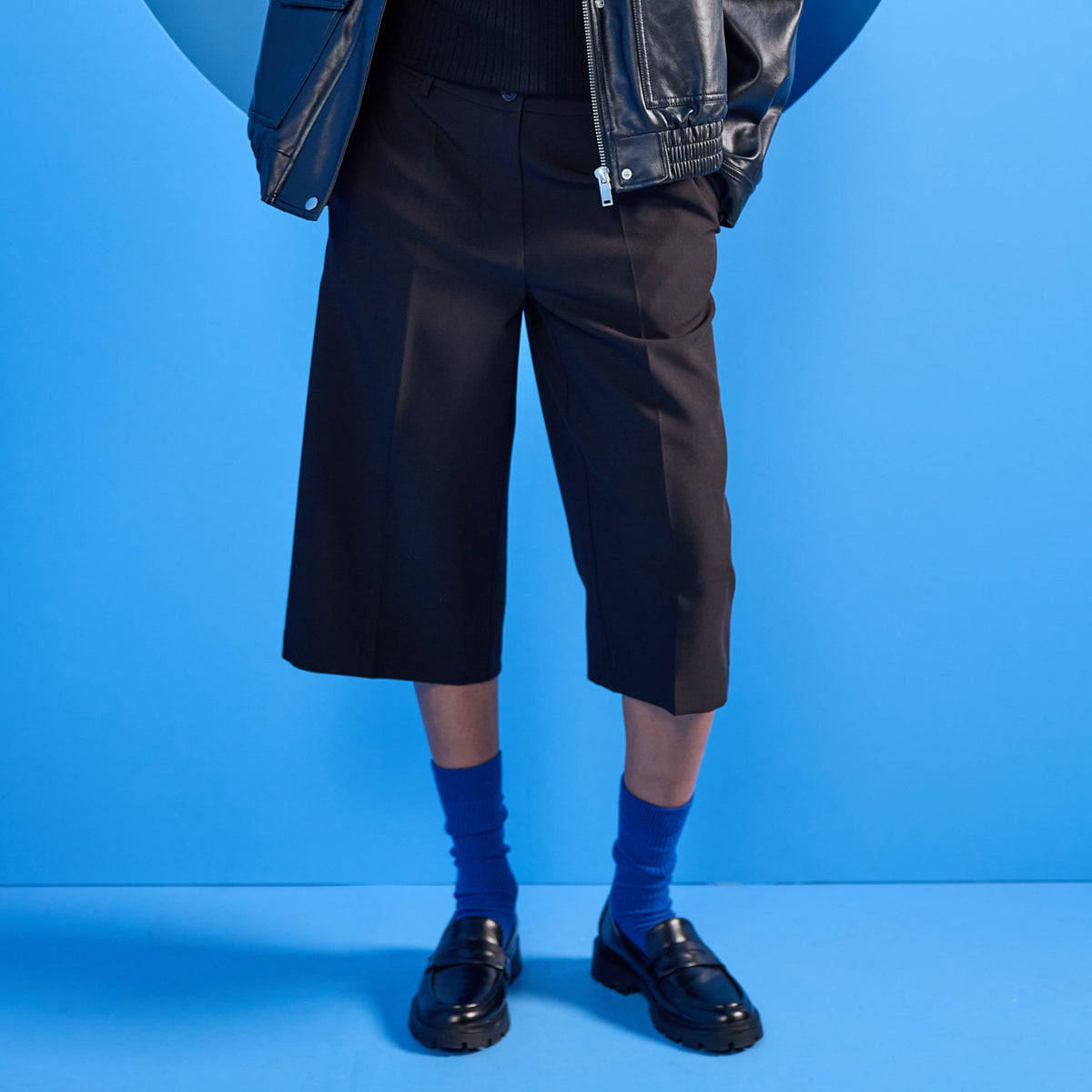 Wide Cut Bermuda Shorts in Black, view 1