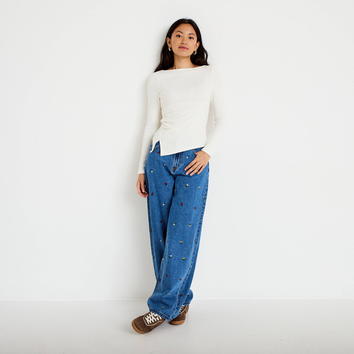 Embroidered Jeans in Blue, view 1