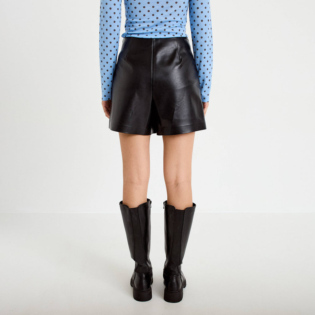 Faux Leather Mini Skort in Black, view 2