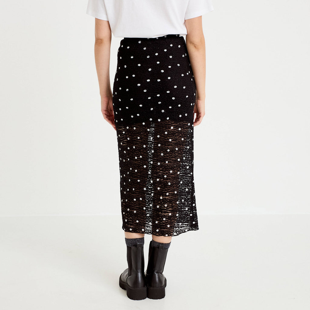Fitted Lace Maxi Skirt in Black, view 2