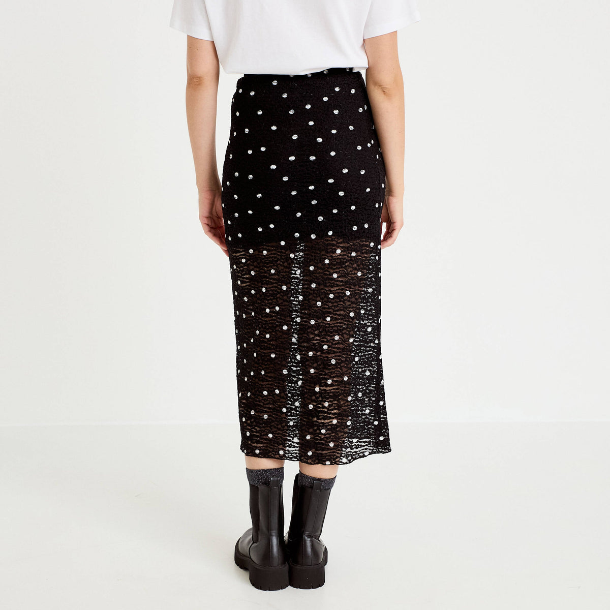 Fitted Lace Maxi Skirt in Black, view 2