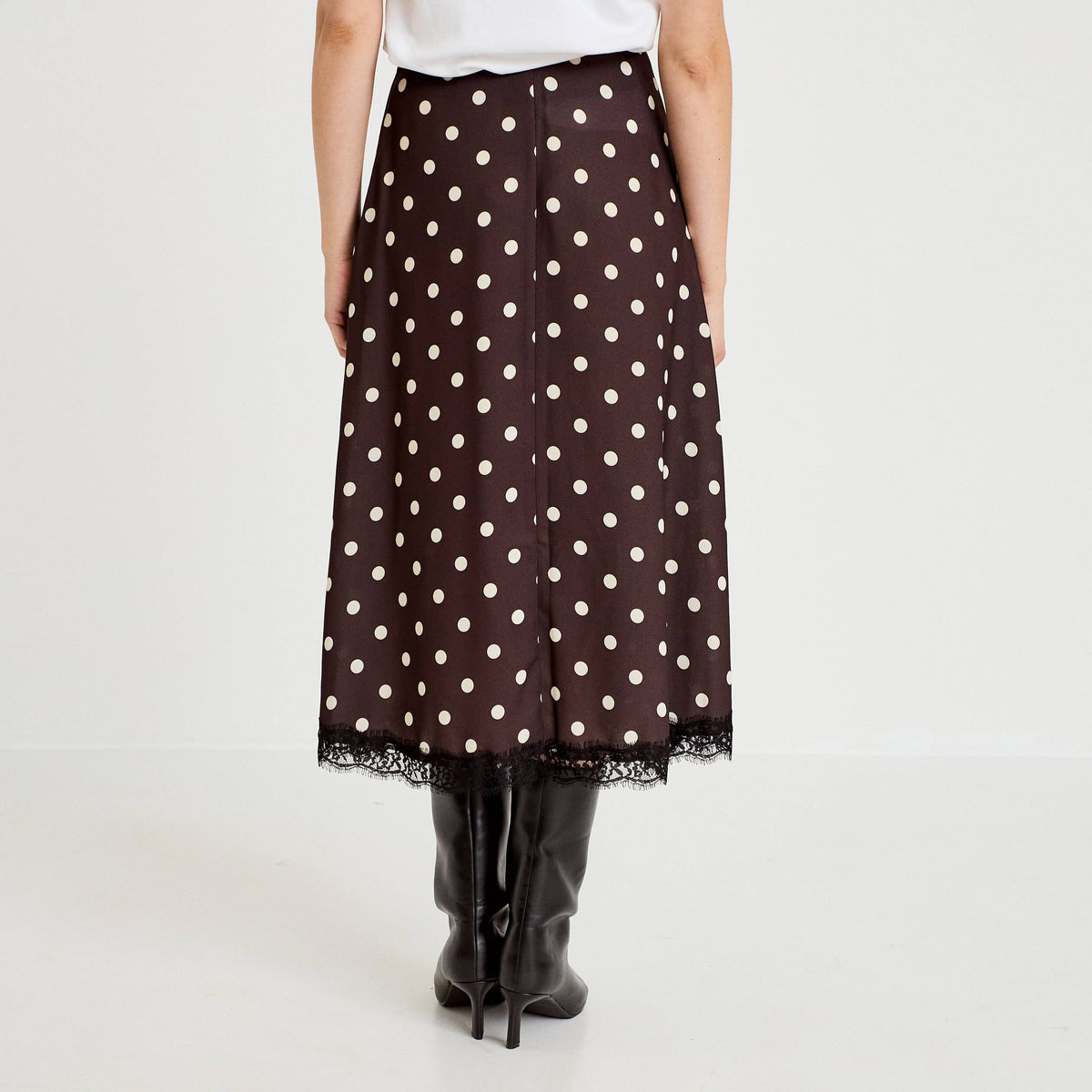 Flared Midi Lace Skirt in Brown, view 2