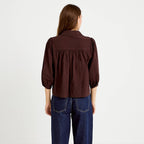 Straight Cut Classic Collar Three-Quarter Sleeve Shirt in Dark Brown, view 2