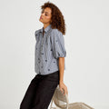 Straight Cut Classic Collar Three-Quarter Sleeve Shirt in Navy Blue, view 1