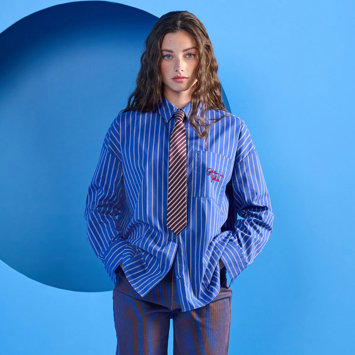 Oversized Long Sleeve Shirt in Blue, view 1