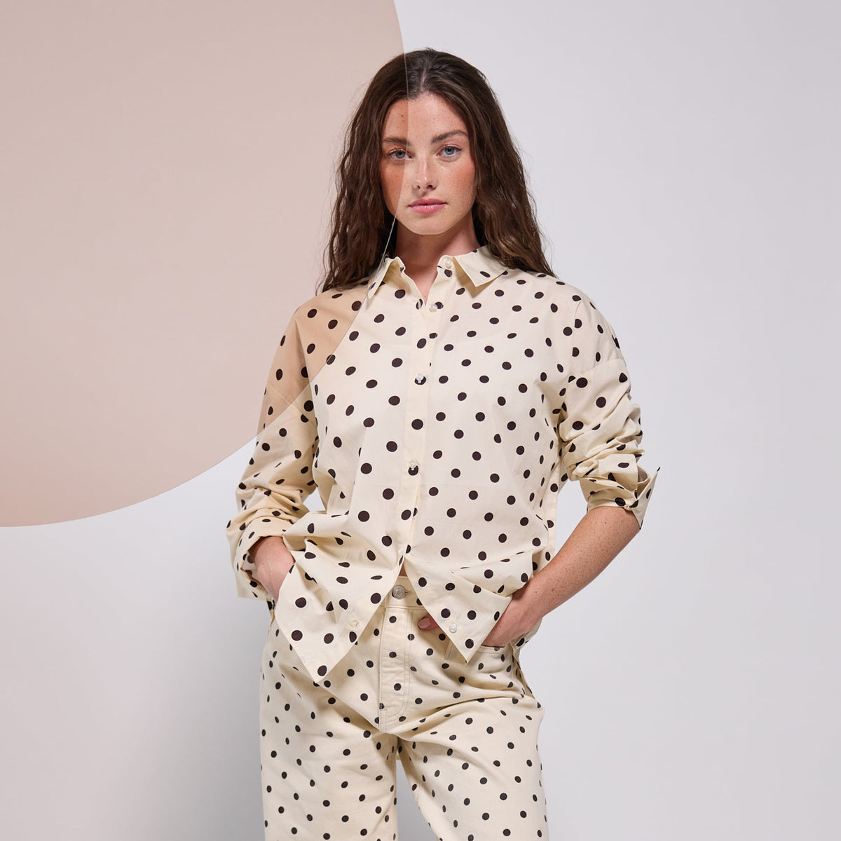Oversized Long Sleeve Cotton Shirt in White, view 1