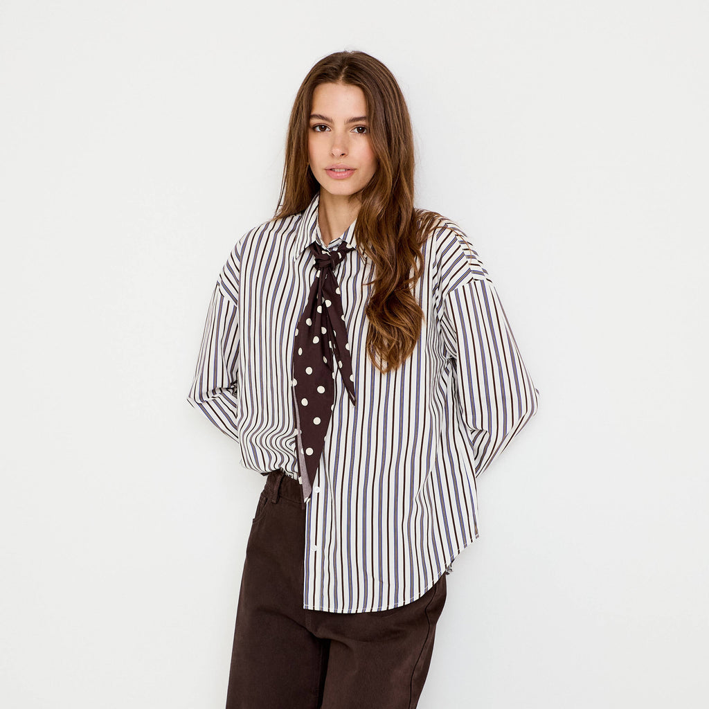 Oversized Long Sleeve Cotton Shirt in White, view 1