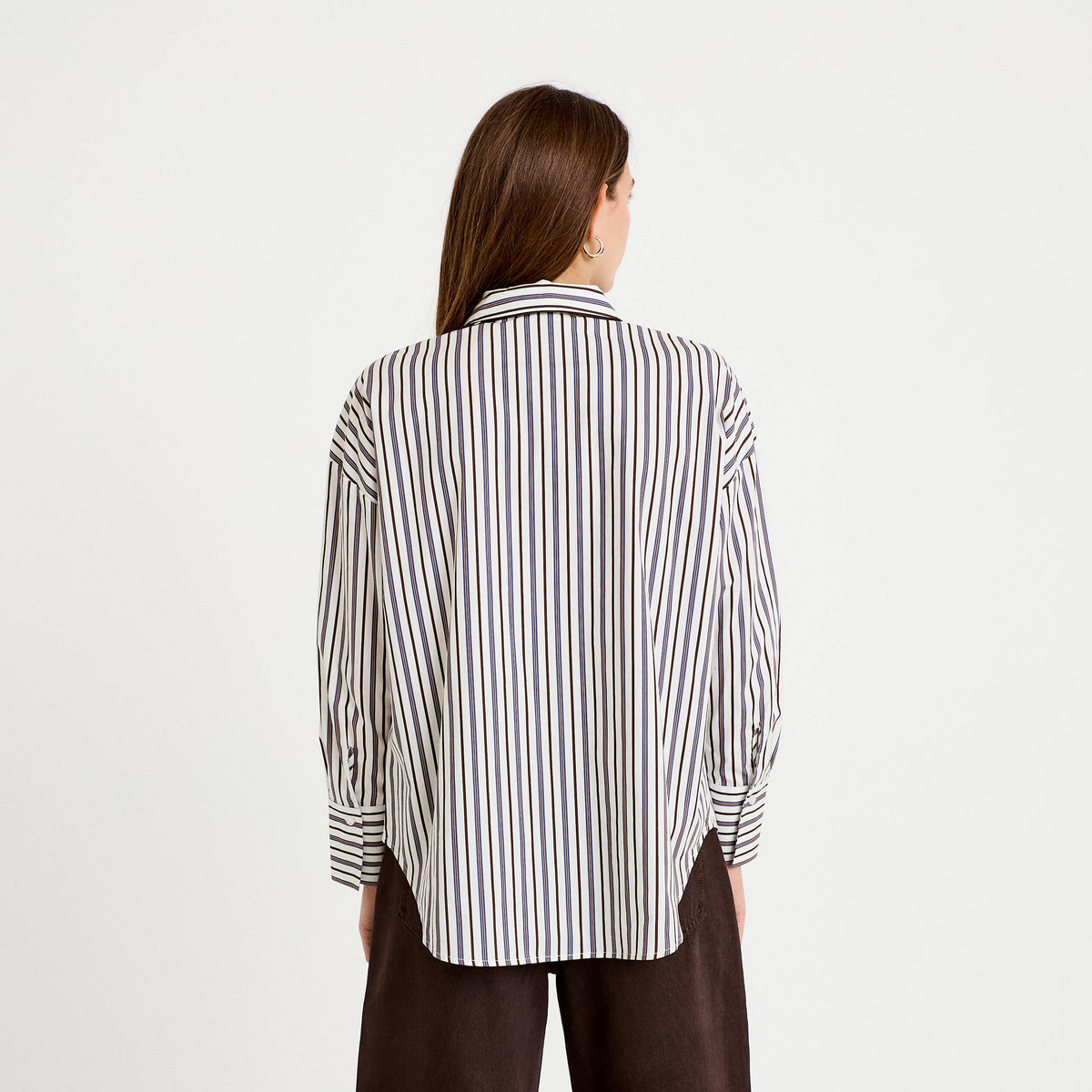 Oversized Long Sleeve Cotton Shirt in White, view 2