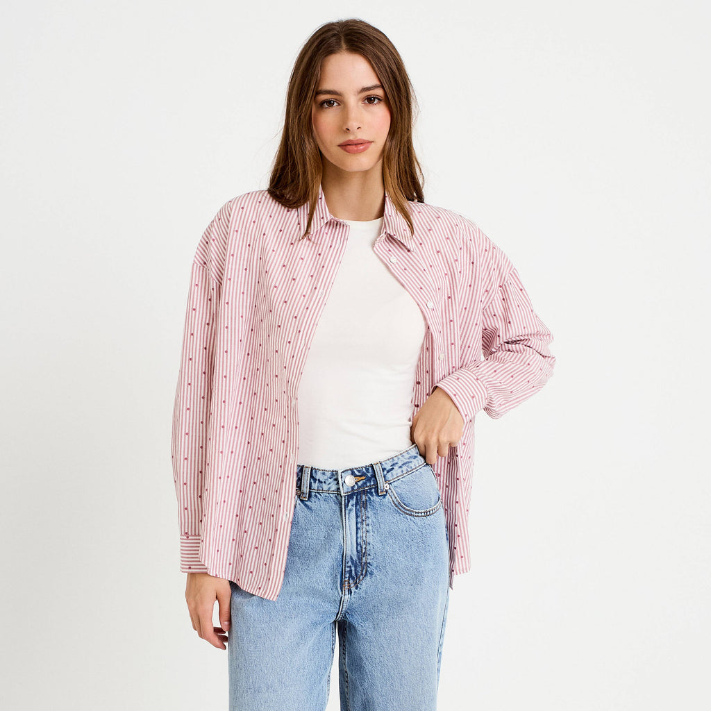 Straight Cut Long Sleeve Shirt in Light Red, view 1