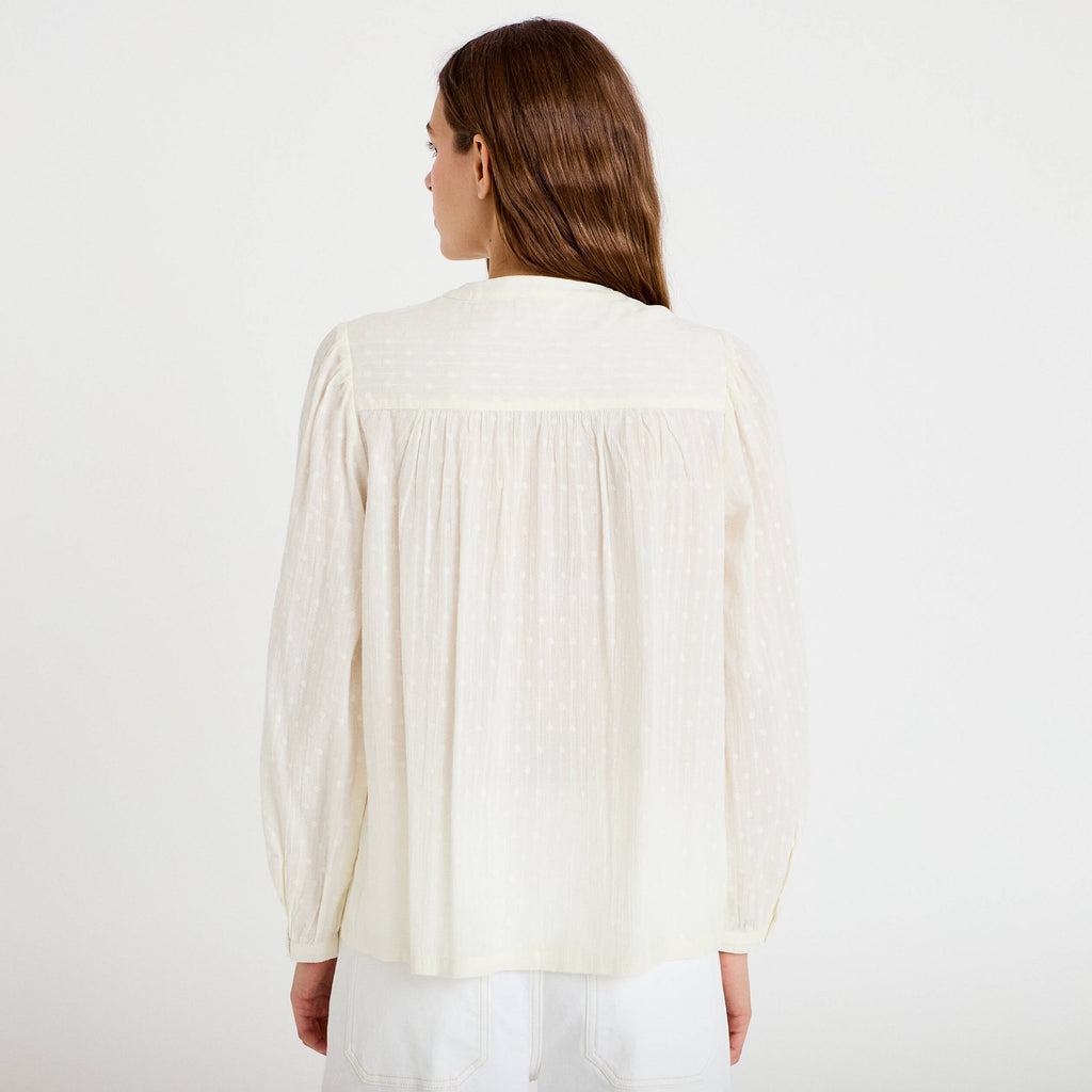 Straight Cut Crew Neck Long Sleeve Blouse in Ecru, view 2