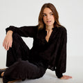 Straight Cut Crew Neck Embroidered Blouse in Black, view 1